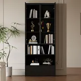 Vitrine-Hochschrank, App-steuerbarer LED-Beleuchtung, 6 Ablagen, 80x34x180 cm, Schwarz – Bild 3