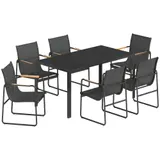 Outsunny Gartenmöbel Set Sitzgruppe 150 x 80cm Glastisch mit 6 Atmungsaktiven Stühlen Dekorative Armlehnen, wetterfest Essgruppe Gartenset Gartengarnitur für Garten Balkon Terrasse Schwarz   Aosom – Bild 1
