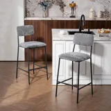 HOMCOM Barhocker 2er Set Barstuhl, Tresenhocker mit Fußstütze, Rückenlehne Gepolstert Bistrohocker mit Stahlgestell, Chenille-Optik 72,5 cm Sitzhöhe für Küche, Hausbar Grau   Aosom – Bild 3
