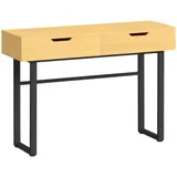 HOMCOM Konsolentisch Schmaler Flurtisch mit 2 Schubladen, Beistelltisch mit Metallrahmen im Industrie-Design, für Flur Wohnzimmer, 110 x 35 x 76,5 cm, Natur   Aosom – Bild 1