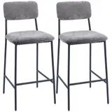 HOMCOM Barhocker 2er Set Barstuhl, Tresenhocker mit Fußstütze, Rückenlehne Gepolstert Bistrohocker mit Stahlgestell, Chenille-Optik 72,5 cm Sitzhöhe für Küche, Hausbar Grau   Aosom – Bild 1