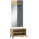 HOMCOM Garderobe Set, Garderobe mit Spiegel, Haken, Schuhbank, Ablage, Garderobenständer, Garderobenset, Flurgarderobe mit Klappschublade, für den Flur, 60 x 13,5 x 127,5 cm, Naturholz   Aosom – Bild 1