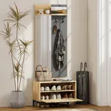 HOMCOM Garderobe Set, Garderobe mit Spiegel, Haken, Schuhbank, Ablage, Garderobenständer, Garderobenset, Flurgarderobe mit Klappschublade, für den Flur, 60 x 13,5 x 127,5 cm, Naturholz   Aosom – Bild 3