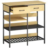 HOMCOM Sideboard, Kommode mit 2 Schubladen, 3 offenen Regalen, Küchenschrank Buffetschrank Aufbewahrungsschrank für Küche, Wohnzimmer, Esszimmer, 90x40x91 cm, Naturholz   Aosom – Bild 1