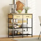 HOMCOM Sideboard, Kommode mit 2 Schubladen, 3 offenen Regalen, Küchenschrank Buffetschrank Aufbewahrungsschrank für Küche, Wohnzimmer, Esszimmer, 90x40x91 cm, Naturholz   Aosom – Bild 3