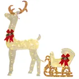 Outsunny LED Rentier und Schlitten Weihnachtsdeko mit 170 Lichtern, Weihnachtsbeleuchtung Hirsch Deko für Indoor, Outdoor, Weiß   Aosom – Bild 1