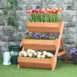 Outsunny Vertikales Hochbeet mit 3 Etagen Vertikalbeet aus Holz Blumenkasten mit 3 Pflanzkästen Ablauflöchern Blumenbeet Kräuterbeet Blumentreppe für Terrasse Balkon Garten 65 x 75 x 76 cm Braun   Aosom – Bild 3