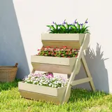 Outsunny Vertikales Hochbeet mit 3 Etagen Vertikalbeet aus Holz Blumenkasten mit 3 Pflanzkästen Ablauflöchern Blumenbeet Kräuterbeet Blumentreppe für Terrasse Balkon Garten 65 x 75 x 76 cm Grün   Aosom – Bild 3