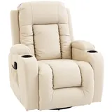 HOMCOM Relaxsessel verstellbar Massagesessel mit Liegefunktion, Heizung, Drehbar Fernsehsessel mit Wippfunktion, Becherhalter, Seitentasche, Timer, Kunstleder für Wohnzimmer Cremeweiß   Aosom – Bild 1