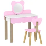 AIYAPLAY Kinder Schminktisch Set Frisiertisch mit Hocker Spiegel Schubladen Zubehör, Make-up Tisch Set im Bärendesign, Kinderschminktisch Prinzessin Kosmetiktisch für Mädchen 3-8 Jahre Rosa   Aosom – Bild 1