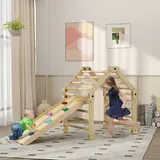 AIYAPLAY 3 in 1 Klettergerüst Set mit Rutsche, Kletterdreieck zum Rutschen und Klettern, Kletterspielzeug aus Holz, für Kinder 1,5-4 Jahre, Indoor, Mehrfarbig   Aosom – Bild 3