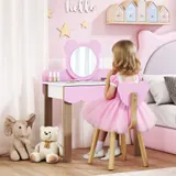 AIYAPLAY Kinder Schminktisch Set Frisiertisch mit Hocker Spiegel Schubladen Zubehör, Make-up Tisch Set im Bärendesign, Kinderschminktisch Prinzessin Kosmetiktisch für Mädchen 3-8 Jahre Rosa   Aosom – Bild 3
