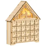 HOMCOM Adventskalender zum Befüllen 24 Schubladen Fächer Weihnachtskalender mit LED-Lichtern Adventskalenderbox Weihnachtsdekoration DIY MDF-Platte Naturholz 26,6 x 6 x 30 cm   Aosom – Bild 1
