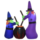 HOMCOM Aufblasbare Hexenfigur Hexenkessel Luftfigur Halloween Deko mit LED Beleuchtung 170x60x180cm aus Polyester   Aosom.de – Bild 1