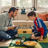 HOMCOM Mini Tischkicker Tischfußball inkl 2 Kickerbälle tragbarer Kickertisch mit Griffe, Kicker Tischfussball für Kinder Erwachsene Holz-Optik 69 x 36,5 x 22 cm Natur   Aosom – Bild 3