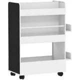 AIYAPLAY Kinder Bücherregal, Kinderregal mit 4 Regalen Bodenfach 2 Seitenteile, doppelseitiges Kinderbücherregal mit Tafel Rollen, für Kinderzimmer Spielzimmer, für 3–8 Jahre, 66,5x32,5x86,5 cm Weiß   Aosom – Bild 1
