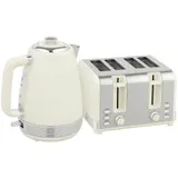 HOMCOM Wasserkocher Toaster Set Frühstück-Set mit 4 Scheiben Toaster, 1,7L Wasserkocher, 2200 W, 7 Bräunungsstufen, Krümelfach, Auftauen, Aufwärmen und Strix Thermostat, Creme   Aosom – Bild 1