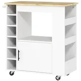 HOMCOM Küchenwagen Servierwagen mit Arbeitsplatte, Ablagen, Weinregalen, Küchenschrank Rollwagen mit Soft-Close-Scharnieren, Griff, Kücheninsel für Büro, 83x40x83cm, Eiche   Aosom – Bild 1