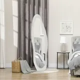 HOMCOM Ganzkörperspiegel 50 x 160 cm Standspiegel mit samtartiger Rahmenbezug, unregelmäßiger gewellter Wandspiegel für Schlafzimmer, Wohnzimmer, Weiß   Aosom – Bild 3