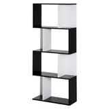 HOMCOM  Bücherregal S-förmiges Standregal Lagerregal 4-stufige Vitrine mit Hardware-Schnalle moderner Raumteiler Spanplatte Schwarz+Weiß   Aosom – Bild 1