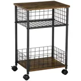 HOMCOM Küchenwagen Servierwagen mit Arbeitsplatte und 2 Aufbewahrungskörben, 360° Lenkrollen, rustikal-braun, 40x30x62 cm   Aosom.de – Bild 1