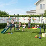 AIYAPLAY Schaukelgestell 5 in 1 Kinderschaukel Set mit Rutsche höhenverstellbar Schaukelgerüst mit Nestschaukel Gurtschaukel Gleiter Stehschaukel bis 350 kg für 3-8 Jahre 382x196 x203 cm Mehrfarbig   Aosom – Bild 3