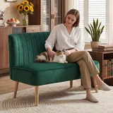 HOMCOM Sofa 2 Sitzer Couch, Kleine Loveseat mit Samt-Optik Modern Polstersofa für Wohnzimmer, Schlafzimmer, kleinen Raum, Dunkelgrün 117 x 56,5 x 77 cm   Aosom – Bild 3