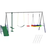 AIYAPLAY Schaukelgestell 5 in 1 Kinderschaukel Set mit Rutsche höhenverstellbar Schaukelgerüst mit Nestschaukel Gurtschaukel Gleiter Stehschaukel bis 350 kg für 3-8 Jahre 382x196 x203 cm Mehrfarbig   Aosom – Bild 1
