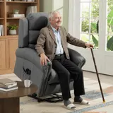 HOMCOM Fernsehsessel Elektrisch Relaxsessel mit Aufstehhilfe, Vibrationsmassage, Liegefunktion, Massagesessel mit Fernbedienung mit USB Anschluss, Seitentasche, Leinenoptik, für Wohnzimmer, Grau   Aosom – Bild 3