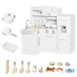 HOMCOM Kinderküche Spielküche mit elektronischem Wasserspender, Mikrowelle und Kühlschrank, Puppenküche mit Backofen, Kochgeschirrset, Küchenzubehör für Kinder ab 3 Jahren, Weiß   Aosom – Bild 1