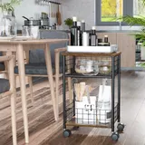 HOMCOM Küchenwagen Servierwagen mit Arbeitsplatte und 2 Aufbewahrungskörben, 360° Lenkrollen, rustikal-braun, 40x30x62 cm   Aosom.de – Bild 3