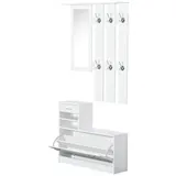 HOMCOM 3 in 1 Garderoben Set Garderobenpaneel Schuhschrank mit Spiegel 2 tlg Weiß   Aosom – Bild 1