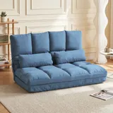 HOMCOM 2 in 1 Bodensofa klappbar, 102L x 73B x 60H cm, mit 3-Fach verstellbarer Rückenlehne, Sitzkissen, Samt, Stahl, Blau  Aos – Bild 3