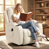 HOMCOM Relaxsessel verstellbar Massagesessel mit Liegefunktion, Heizung, Drehbar Fernsehsessel mit Wippfunktion, Becherhalter, Seitentasche, Timer, Kunstleder für Wohnzimmer Cremeweiß   Aosom – Bild 3