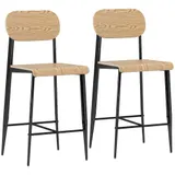 HOMCOM Barhocker 2er Set, Barstuhl mit Fußstütze, Metallgestell, Küchenstuhl mit Sitzhöhe 66 cm, Tresenhocker einfache Montage, Industrie-Design Naturholz+Schwarz   Aosom – Bild 1