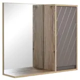 HOMCOM Spiegelschrank Badschrank Hängeschrank Badmöbel Wandschrank Mehrzweckschrank, Spanplatte+MDF, Grau+ Natur,57 x 14,2 x 49,2 cm   Aosom – Bild 1