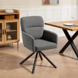 HOMCOM Esszimmerstuhl 360° Drehbar Küchenstuhl mit Leinenbezug, Ergonomisch Drehstuhl mit Armlehne, Rückenlehne, Metallbeine, Polsterstuhl, Armlehnenstuhl für Esszimmer Wohnzimmer, Grau   Aosom – Bild 3