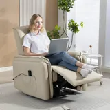 HOMCOM Relaxsessel, Fernsehsessel mit Liegefunktion, Knetmassage, TV-Sessel mit Fußteil, Kunstleder Massagesessel mit Fernbedienung, Seitentasche für Wohnzimmer, Schlafzimmer Beige   Aosom – Bild 3