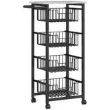 HOMCOM Küchenwagen Servierwagen mit Arbeitsplatte, 4 ausziehbaren Stahlkörben, Rollwagen für Büro, 49,5 x 31 x 91 cm, Hellgrau   Aosom – Bild 1