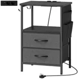 HOMCOM Couchtisch Beistelltisch mit Ladestation, Stahlrahmen, schlanker Wohnzimmertisch mit USB-C-Anschlüssen, 2 Stoffschubladen, Haken, Aufbewahrungstasche, Kaffeetisch für Wohnzimmer Schwarz   Aosom – Bild 1