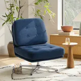 HOMCOM Sessel 360°Drehbarer Loungesessel mit Chenille-Optik, Breiter Sitzfläche, Schneidersitz Polsterstuhl mit Metallbeinen, Gepolstert Relaxsessel Lesesessel für Wohnzimmer, Schlafzimmer, Dunkelblau   Aosom – Bild 3