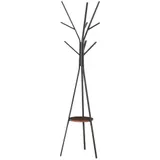 HOMCOM Garderobenständer  Kleiderständer mit 8 Haken & Ablage, Standgarderobe für Kleidung, Hüte, Taschen, Metall, Braun, 45x45x180cm  Aosom – Bild 1