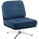 HOMCOM Sessel 360°Drehbarer Loungesessel mit Chenille-Optik, Breiter Sitzfläche, Schneidersitz Polsterstuhl mit Metallbeinen, Gepolstert Relaxsessel Lesesessel für Wohnzimmer, Schlafzimmer, Dunkelblau   Aosom – Bild 1