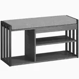 HOMCOM Schuhbank Schuhregal mit Sitzfläche gepolstert Sitzbank mit Stauraum, 3 Fächer Flurbank für Wohnzimmer, Flur, 86 x 30 x 45,4 cm, Grau   Aosom – Bild 1