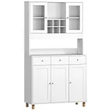 HOMCOM Küchenschrank, Buffetschrank mit verstellbaren Regalen, 4 Türen, Schublade, Vorratsschrank, Hochschrank mit 2 Glastüre , 100 x 40 x 180 cm, Weiß   Aosom – Bild 1