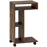 HOMCOM Beistelltisch C-Form Nachttisch mit 4 Regalen, Rollen, Couchtisch, Wohnzimmertisch Laptoptisch für Wohnzimmer Schlafzimmer 40 x 30 x 69 cm Rustikal-Braun   Aosom – Bild 1