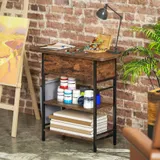 HOMCOM Beistelltisch Nachttisch mit Steckdosenleiste, 2 Ebenen, Couchtisch mit USB-Anschlüssen, Stauraum Wohnzimmertisch Sofatisch für Wohnzimmer Schlafzimmer 60 x 29,8 x 58,5 cm Rustikal Braun   Aosom – Bild 3