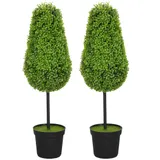 HOMCOM 2er Set Künstliche Buchsbaum 90cm Kunstpflanze in Tränenform, Plastik Künstliche Pflanzen im Topf, Kunstbaum Fake Plant wie echt für Wohnzimmer Schlafzimmer Büro Garten Moderne Dekoration   Aosom – Bild 1