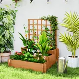 Outsunny Hochbeet mit Rankhilfe, 3-stufig Blumenkasten mit Vliesstoff, Gemüsebeet, Pflanzkasten, Kräuterbeet für Garten, Balkon, Tannenholz, Braun, 95 x 95 x 110 cm   Aosom – Bild 3