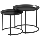 HOMCOM 2er-Set Couchtisch, rund Beistelltisch, stapelbar Wohnzimmertisch, Sofatisch für Wohnzimmer, Schlafzimmer, Flur, Stahl, Ø43/35 cm, Schwarz   Aosom – Bild 1